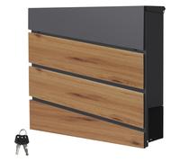 Boîte aux lettres murale anthracite design bois avec 2 clés inclus 11x37x26,5 cm