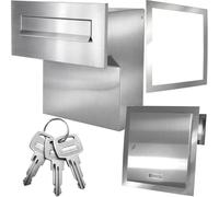 Boîte aux lettres murale en acier inoxydable V2A SUS304 avec cadre, encastrable pour mur réglable 190-260 mm, plaque avant en acier inoxydable brossé 350×160 mm, fente d'insertion C4 260×36 mm, incl