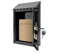 Boîte aux lettres murale moderne noire avec serrure résistante aux intempéries en acier galvanisé pour extérieur, maisons, appartements, bureaux, boîte aux lettres sécurisée avec fente pour journal et