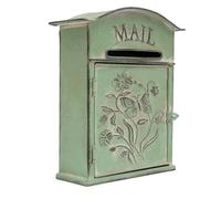 Boîte aux lettres murale rustique vintage avec deux crochets - Convient pour l'extérieur - Convient pour accrocher sur la plupart des murs, hangars, portails ou garages (vert)
