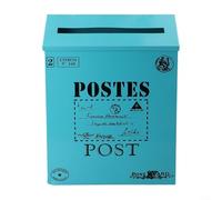 Boîte aux lettres murale vintage en métal avec design rustique européen, construction en fer robuste pour décoration d'intérieur et d'extérieur, accessoire de photographie, 29 x 22 x 6 cm, bleu (bleu)