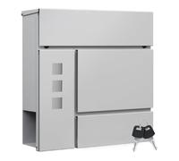 WOLTU Boîte aux Lettres Murale avec 3 Fenêtres, Boîte aux Lettres Individuelle avec 2 Clés, Couvercle à Charnière et Porte-Journaux, Gris