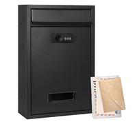 Boîte aux lettres noire avec serrure à combinaison, boîte aux lettres murale en acier, résistante aux intempéries, imperméable, pour l'extérieur, 32 x 21,7 x 8,4 cm