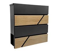 Boîte aux Lettres Relaxdays, Bois, avec Compartiment à journaux, 37 x 37 x 11 cm, 4 clés, métal, Anthracite/Naturel