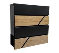 Boîte aux Lettres Relaxdays, Effet Bois, avec Tube à journaux, H x L x P : 37 x 37 x 11 cm, 4 clés, métal, Noir/Nature