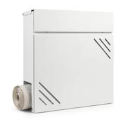 Boîte aux Lettres Relaxdays, résistante aux intempéries, Murale, Blanche | avec compartiment à journaux et serrure, en fer, H x l x P : 11,5 x 37 x 37,8 cm