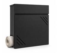 Boîte aux Lettres Relaxdays thermolaquée, résist. intempéries, Murale Noire | avec compartiment à journaux et serrure, en fer