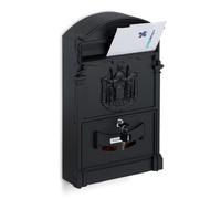 Relaxdays Boîte aux lettres Antique fenêtres de visualisation acier et aluminium 41x25,5x9 cm noire