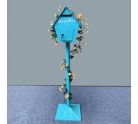 Boîte aux Lettres sur Pied en Fer, modèle Cabane forestière de 124 cm avec Serrure t Guirlande Florale, boîte aux Lettres de Jardin au Style printanier(Blue)