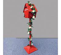 Boîte aux Lettres sur Pied en Fer, modèle Cabane forestière de 124 cm avec Serrure t Guirlande Florale, boîte aux Lettres de Jardin au Style printanier(Red)