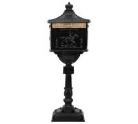 Boîte aux lettres sur pied en fonte d'aluminium noir 42,5 x 29,5 x 117 cm avec serrure et rabat pour jardin, extérieur et terrasse, verrouillable, résistante aux intempéries