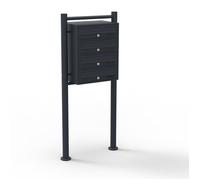 Wiltec Boîte aux lettres sur pieds Noire 513 x 270 x 1500 mm, avec 4 Compartiments verrouillables et Porte-nom, Revêtement en poudre, pour Courrier