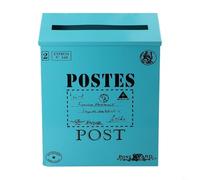 Boîte aux lettres vintage en métal - Design rustique européen - Support mural - Décoration de jardin - Accessoires de photographie - Construction en fer - 29 cm de hauteur - Bleu