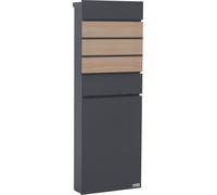 Boîte aux lettres Zelsius avec compartiment à journaux, boîte aux lettres sur pied, anthracite (RAL7016) avec aspect bois (hêtre)