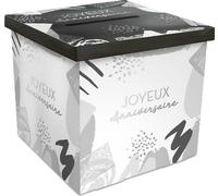 Boîte avec fente Décoration de fête Happy Birthday 20 x 20 x 20 cm argent-blanc