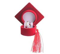 Boite Bague Coffret à bijoux en forme de chapeau remise diplôme, mini-bague demande mariage, idéal for un enterrement vie jeune fille ou souvenir campus(Red)