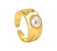 Boîte Bagues Bagues Retro Style Design Pearl Ring Women's Plated Real Gold Single Ring Jewelry With An Open Mouth Baguier Piercings Bijoux (A, A)