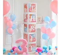 Boîte ballon transparente lot de 5 - 54 lettres alphabet papier 27 x 27 x 27 cm - décoration anniversaire Unité totale : 59 pièces