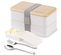 Boîte bento Repas Boîte à Lunch Boîte à Déjeuner gouter Bundle Divider Style Japonais Lunch Box avec Une cuillère et Une Fourchette en Acier Inoxydable (Blanc)