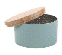 Boîte Biscuit Ronde en Étain Bleu Couvercle Bois | Rangement Réutilisable, Fermeture Ajustée, Présentation Soignée, pour Bijoux et Thé, 1 Pièce