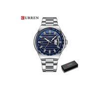 (Boîte bleue argentée) Montre d'affaires Curren pour homme, entièrement en acier, à quartz, de marque