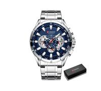 (Boîte bleue argentée) Montres Curren pour hommes, marque de luxe, chronographe, quartz, étanche, sport