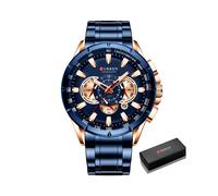 (Boîte bleue en or rose) Montres Curren pour hommes, marque de luxe, chronographe, montre à quartz,