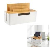 Boite Cache Cable Multiprise, Rangement Cable Bureau avec Couvercle Bambou - Support Téléphone Tablette Intégré, Cache Multiprise ABS Blanc, Bande Organisée,Blanche(30x13x16cm)