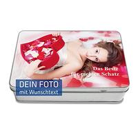 Boîte cadeau 20 x 13 cm - Personnalisée - Avec photo et texte imprimé - En métal - Idée cadeau avec couvercle - Boîte à bijoux avec texte au choix - Boîte en tôle unique