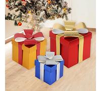Boite cadeau, 3 tailles Boîtes à Cadeau avec Couvercles Boîte de Rangement Papier avec nœuds Décorative Rectangulaire Boîte de Présent en Carton pour fête de Noël, anniversaire, mariage 3 Colors
