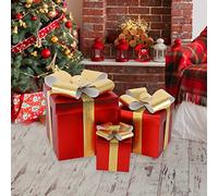 Boite cadeau, 3 tailles Boîtes à Cadeau avec Couvercles Boîte de Rangement Papier avec nœuds Décorative Rectangulaire Boîte de Présent en Carton pour fête de Noël, anniversaire, mariage Red