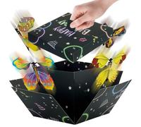 Boîte Cadeau à Surprise Explosion Boîte Noir avec Papillon Volant Magique Jouets élastique Papillon pour Anniversaire