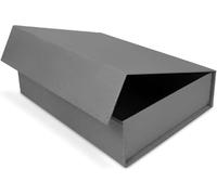 Boîte Cadeau avec Couvercle - 31x22x7 cm - Coffret Carton avec Fermeture Magnétique - Idéal pour Anniversaire, Mariage, Noël, Naissance - Emballage en gris pour Présent - Pack de 1