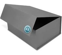 Boîte Cadeau avec Couvercle - 45x35x20cm - Coffret Carton avec Fermeture Magnétique - Idéal pour Anniversaire, Mariage, Noël, Naissance - Emballage en Gris pour Présent - Pack de 5