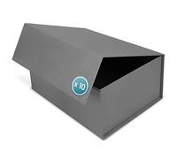 Boîte Cadeau avec Couvercle - 45x35x20cm - Coffret Carton avec Fermeture Magnétique - Idéal pour Anniversaire, Mariage, Noël, Naissance - Emballage en Gris pour Présent - Pack de 10