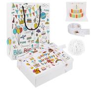 Boîte cadeau avec couvercle - Pour anniversaire d'enfant - Avec couvercle - 25 x 18 x 8,5 cm - Vide avec nœud, carte de vœux, papier déchiqueté