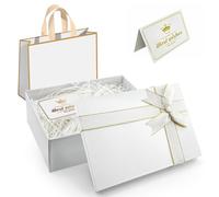 Boite Cadeau avec Couvercle,Robuste et Durable,Boîte Cadeau avec Noeud Papillon,Cadeau Rectangulaire,Boîte Cadeau Blanc pour Mariage,Anniversaire,Noël