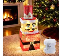 Boîte cadeau de Noël éclairée à piles Motif soldat casse-noisette Rouge | Boîtes de cadeaux de Noël pré-éclairées 45 LED avec 8 modes, minuterie pour décoration intérieure et extérieure
