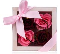 Boîte cadeau de roses de bain 4x4g " Confettis de bain | Set de roses de savon dans un emballage cadeau clair avec ruban | Parfum de rose [Rose]