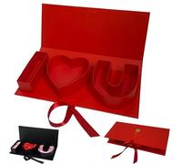 Boîte cadeau de Saint-Valentin avec lettre « I Heart U » avec ruban pour Noël, la Saint-Valentin, une fête de mariage, la fête des mères, une fête prénuptiale, un bouquet de roses (rouge)