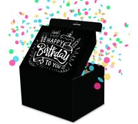 Boîte Cadeau Diy, Coffret Cadeau Explosion Confettis - Happy Birthday (Noire Premium)18,5 X 14 X 11 Cm, Boîte Pop Up Surprise