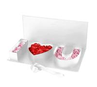 Boîte cadeau en forme de cœur avec ruban de fermeture - Lettres en carton à remplir pour la Saint-Valentin, la fête des mères (D avec fleurs)