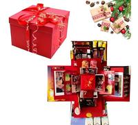 Boîte cadeau explosion DIY à 5 couches, boîte à friandises pliable avec ruban et ruban adhésif double face, album photo pour anniversaire, Saint-Valentin, anniversaire de mariage (Rouge)