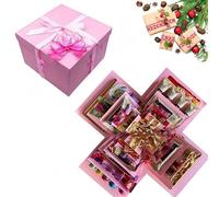 Boîte cadeau explosion DIY à 5 couches, boîte à friandises pliable avec ruban et ruban adhésif double face, album photo pour anniversaire, Saint-Valentin, anniversaire de mariage (Rose)