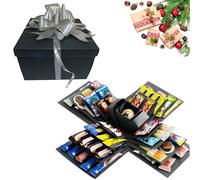 Boîte cadeau explosion DIY à 5 couches, boîte à friandises pliable avec ruban et ruban adhésif double face, album photo pour anniversaire, Saint-Valentin, anniversaire de mariage (Noir)
