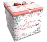 BOÎTE CADEAU FLEUR JOYEUX ANNIVERSAIRE 20X20CM ROSE