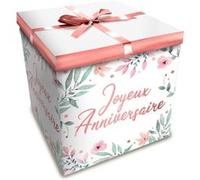 boîte cadeau fleur joyeux anniversaire 20x20cm rose - sud trading cd5427 G