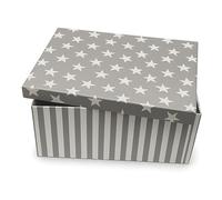 Boîte cadeau gris blanc étoiles rayures 35 x 27 x 15,5 cm - Coffret cadeau « Stars and Stripes » avec couvercle