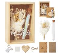Boîte Cadeau Mariage en Bois,Cadeaux de mariage pour les jeunes mariés,Comprend fleurs séchées,boîte en bois,bouteille de réactif en plastique,chaîne lumineuse,carte de voeux,corde de 0.5m,créatif