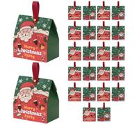 Boîte Cadeau Noël, Lot de 24 Boîtes en Papier, pour Bonbon Chocolat | 11.3 x 10.5 x 6.5 cm Forme Triangulaire avec Poignée, Papier 250g, Motif Père Noël, Rangement Festive, Stockage Biscuits